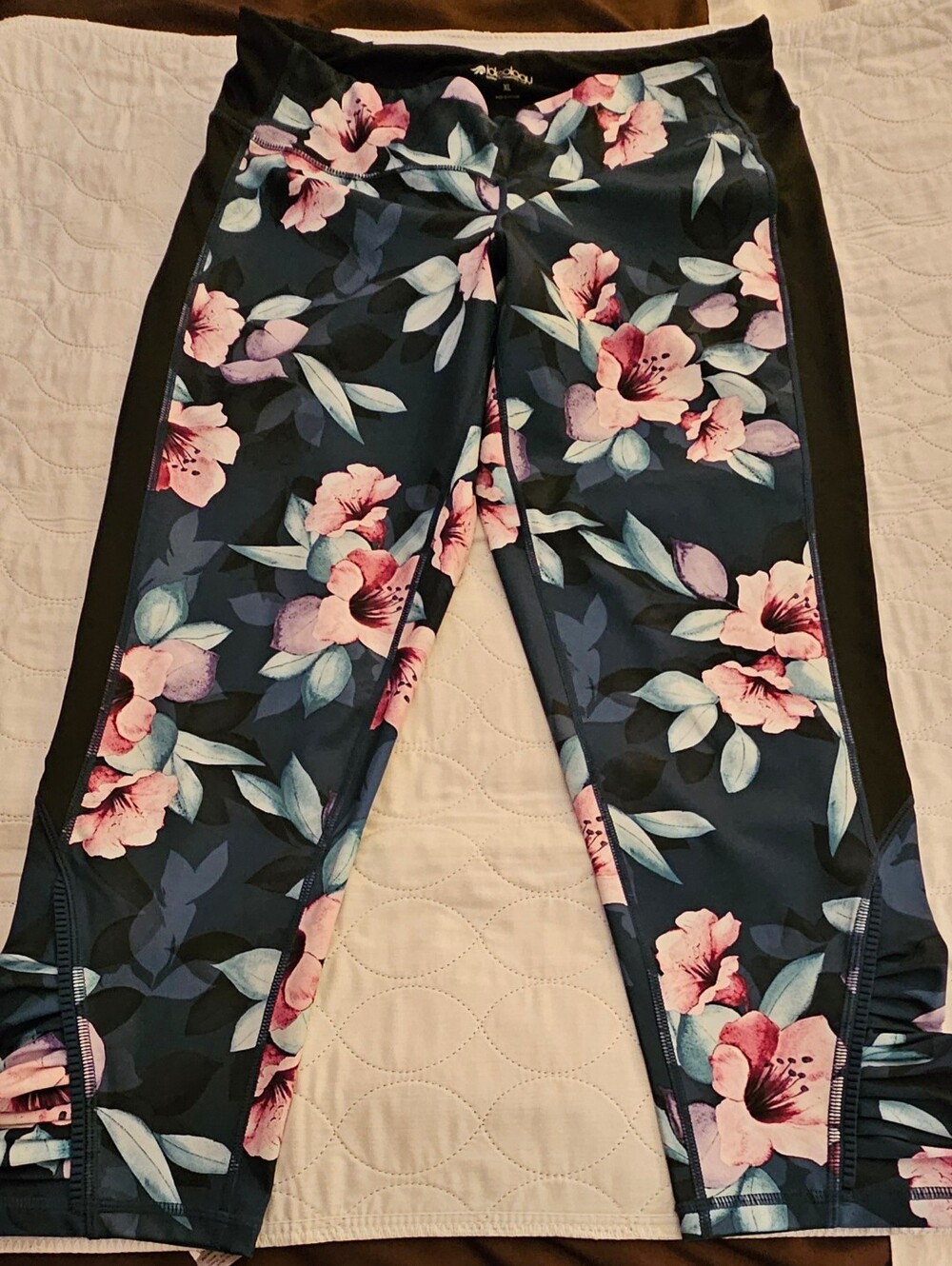Ideology Activewear Black & Blue Floral Leggings with Pink Flowers